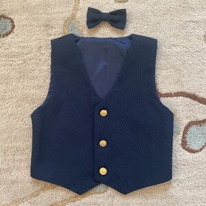 Boys Dress Vest with Bow tie and Tie Size 3T Navy Blue